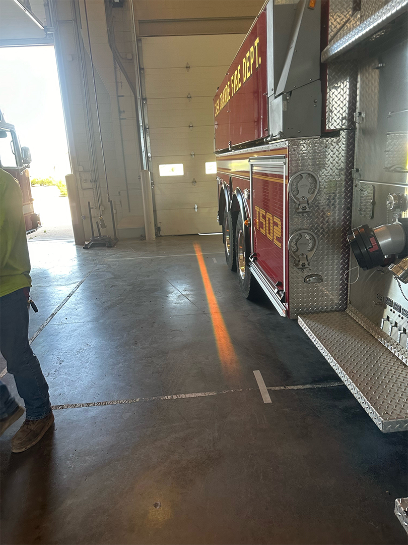 Amber LED line projected onto the floor for the parking spot indication